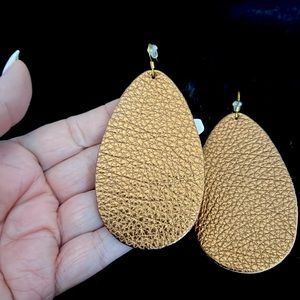 Genuine leather bronze large teardrop earrings $15